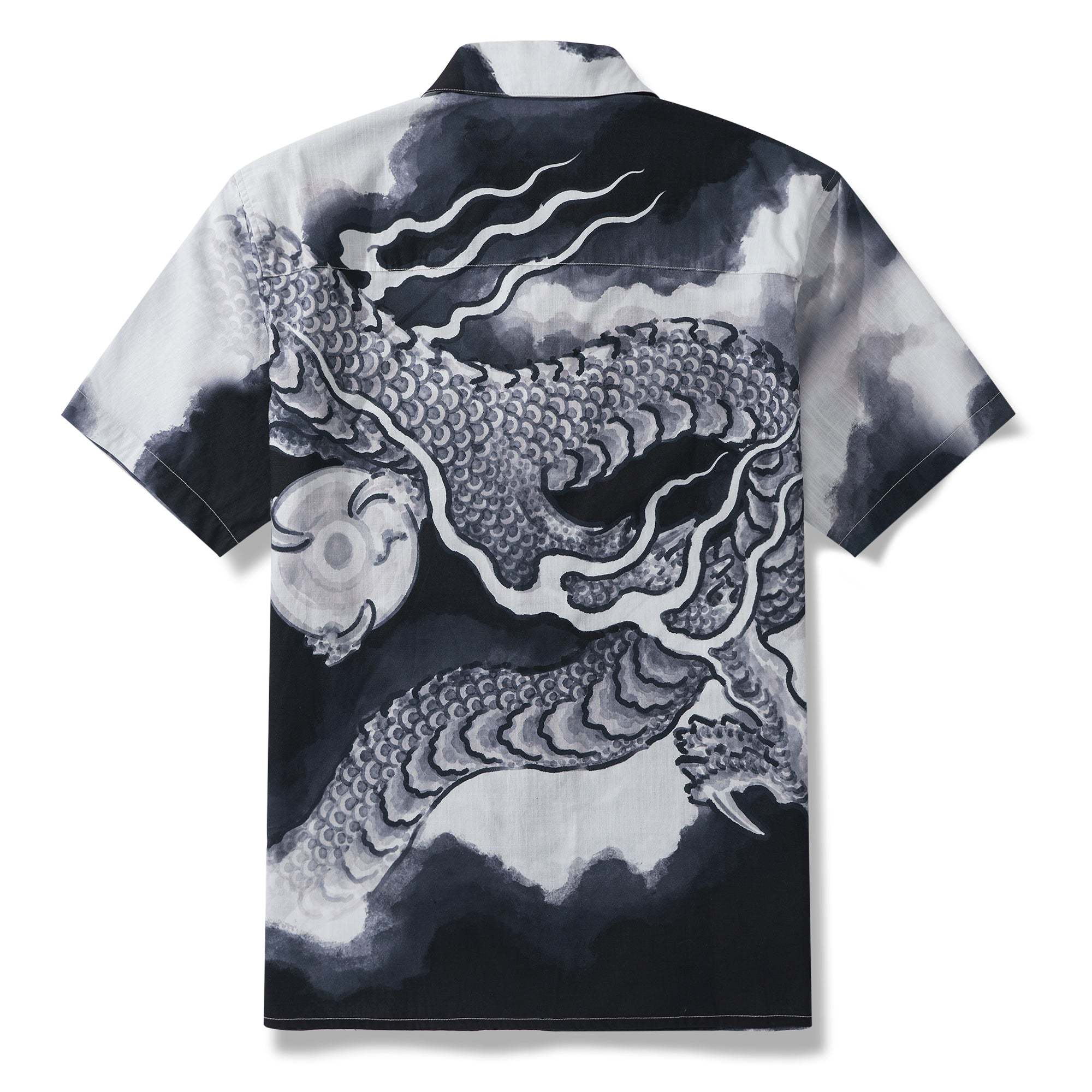 Dragon Riding the Clouds By Ayang 100% Cotton Men's Aloha Hawaiian Short Sleeve Camp Collar Shirt