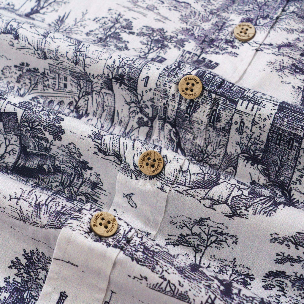 Men's Toile de Jouy Toile Shirt Landscape Hawaiian Shirt Resort Wear Shirt Short Sleeve Button-down White Aloha Shirt