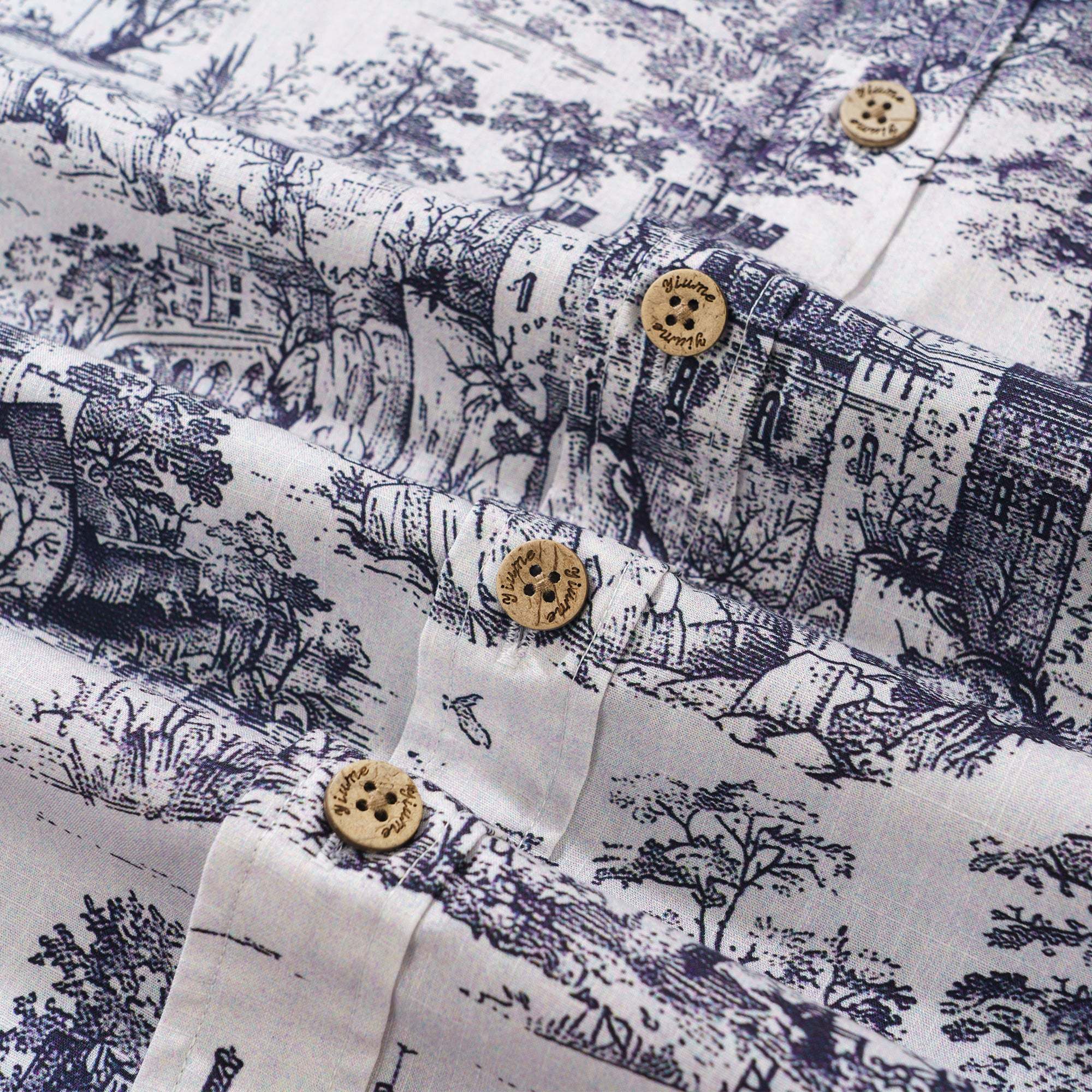 Men's Toile de Jouy Toile Shirt Landscape Hawaiian Shirt Resort Wear Shirt Short Sleeve Button-down White Aloha Shirt
