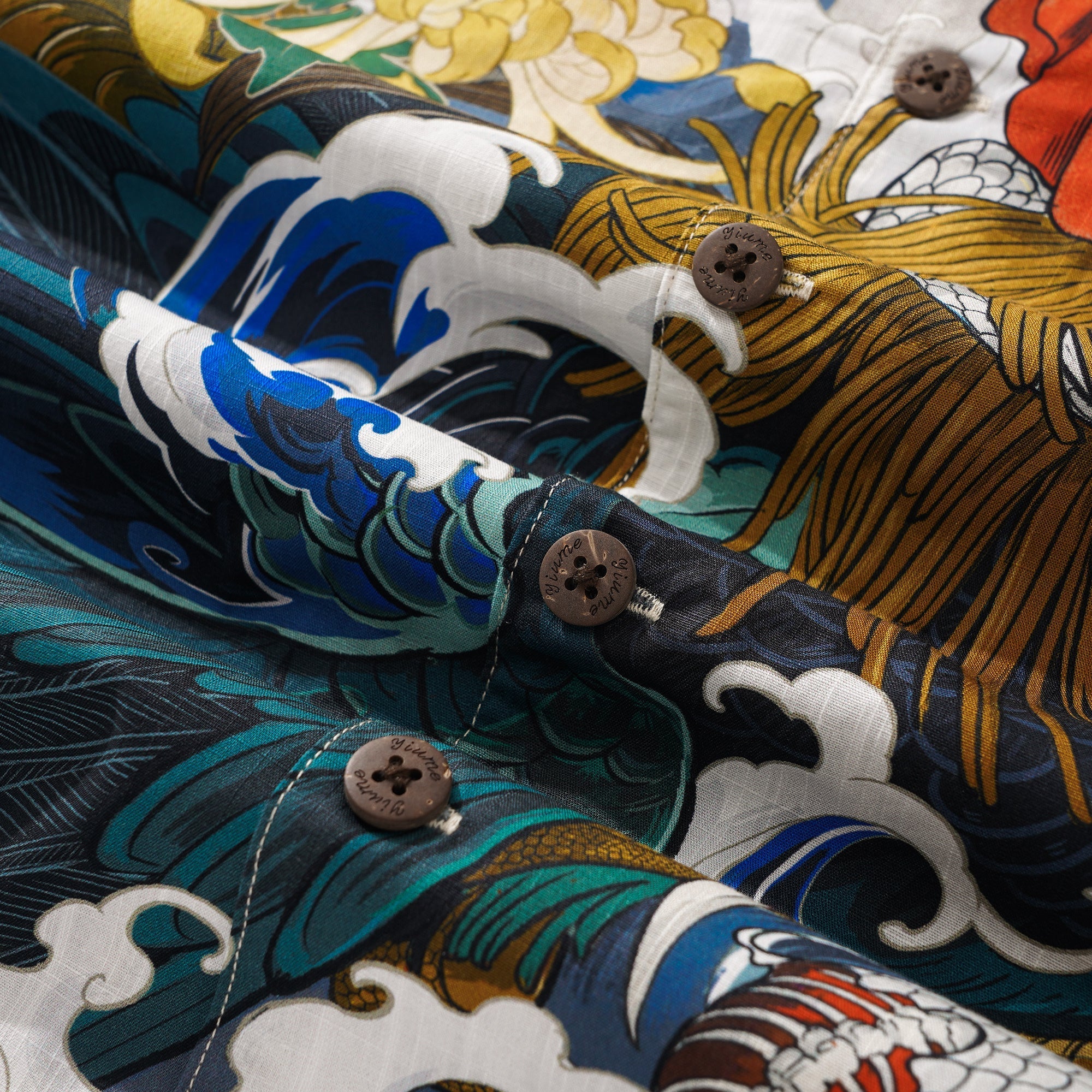 Men's Hawaiian Shirt 100% Cotton Short Sleeve Camp Collar Shirt Rooster and Japanese ukiyo-e Shirt