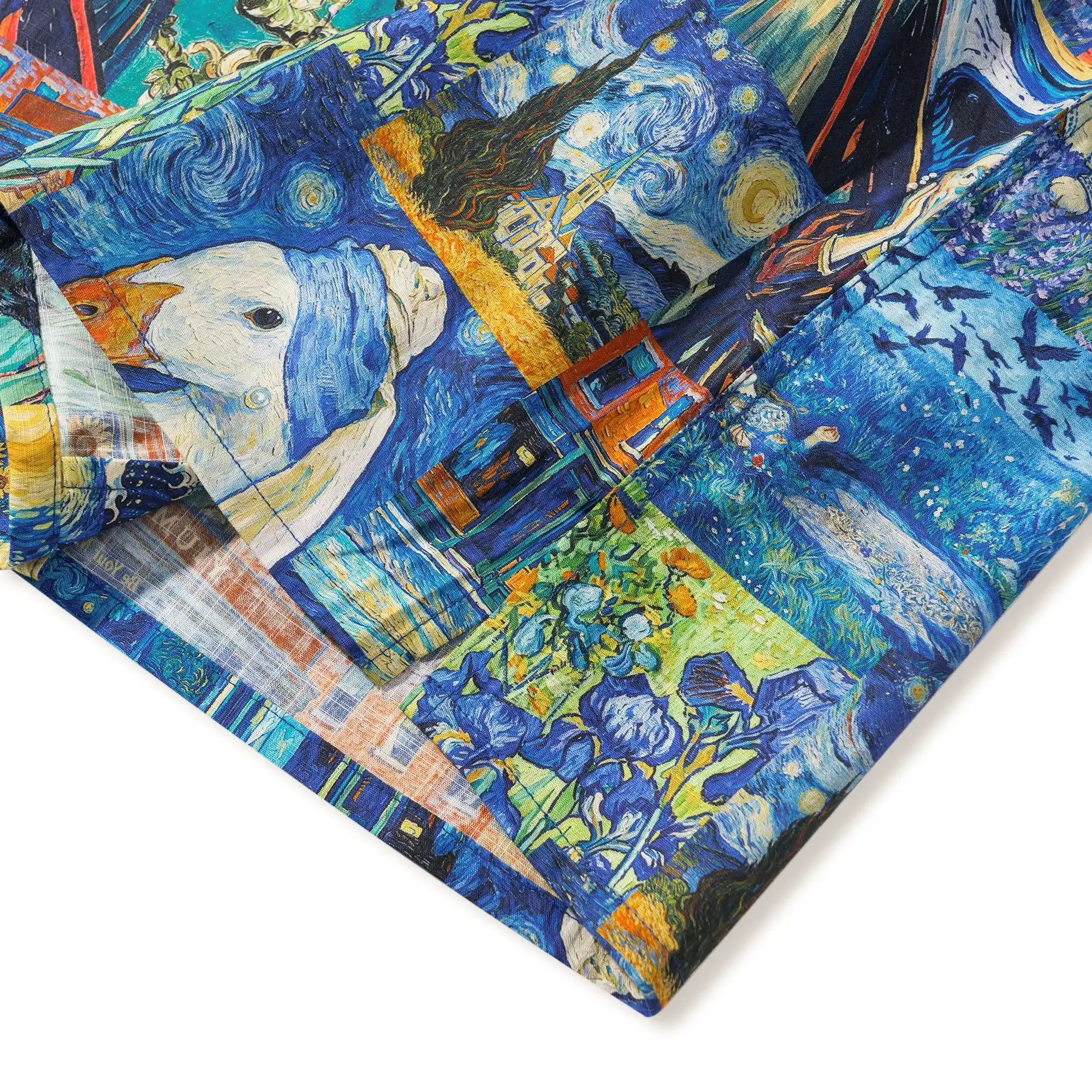 Men's Hawaiian Shirt Short Sleeve Camp Collar 100% Cotton Blue Aloha Starry Night Cat Fantasy