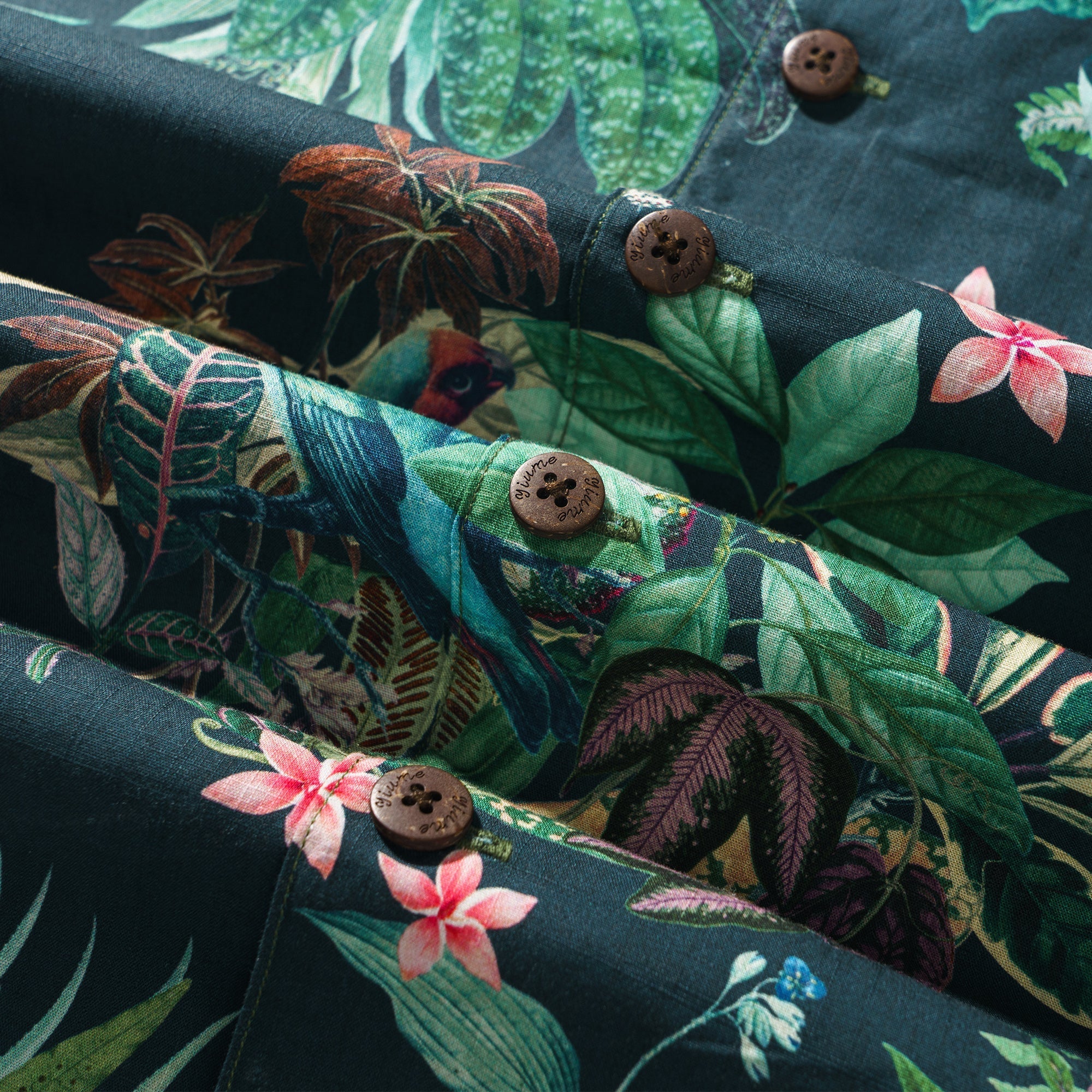 Green Hawaiian Shirt Vintage Tropical Parrot Shirt Men's 100% Cotton Short Sleeve Camp Collar Aloha Shirt