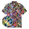 Men's Hawaiian Shirt Short Sleeve Button-down 100% Cotton Blue Aloha Dusk Butterfly Dance