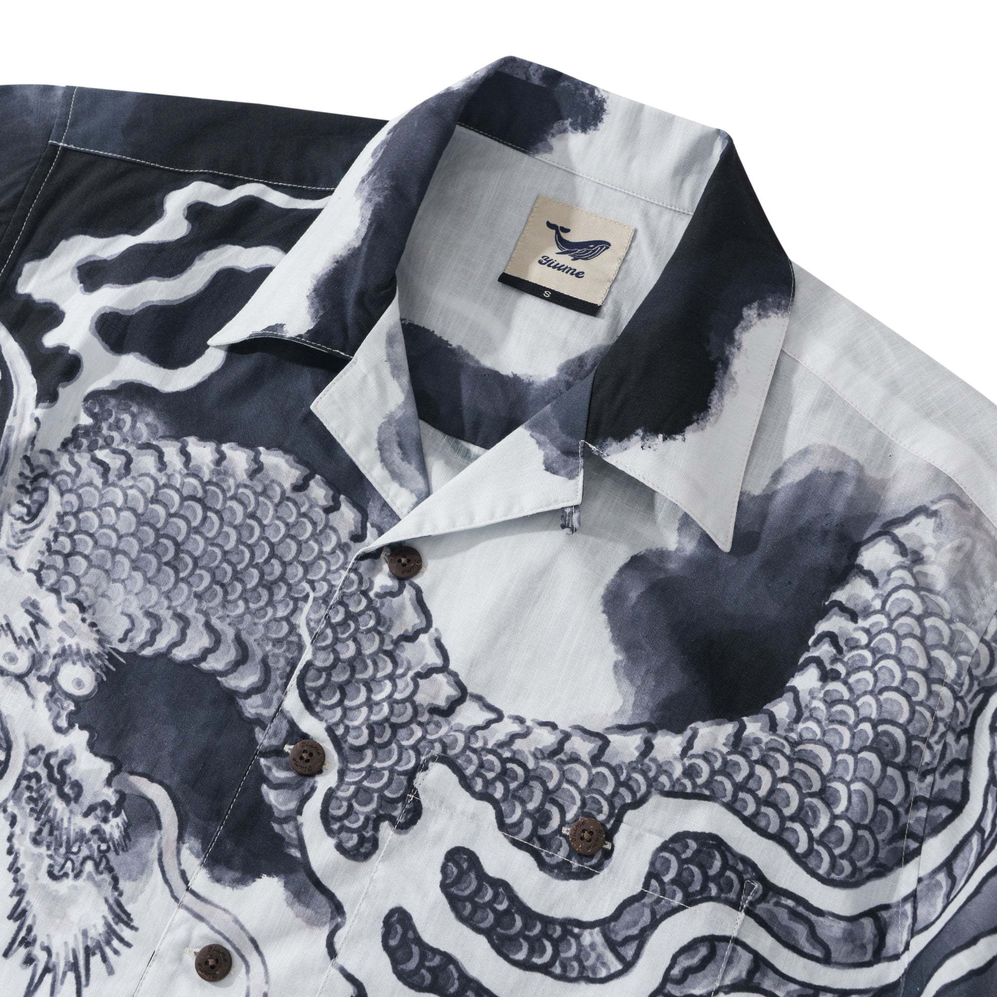 Dragon Riding the Clouds By Ayang 100% Cotton Men's Aloha Hawaiian Short Sleeve Camp Collar Shirt