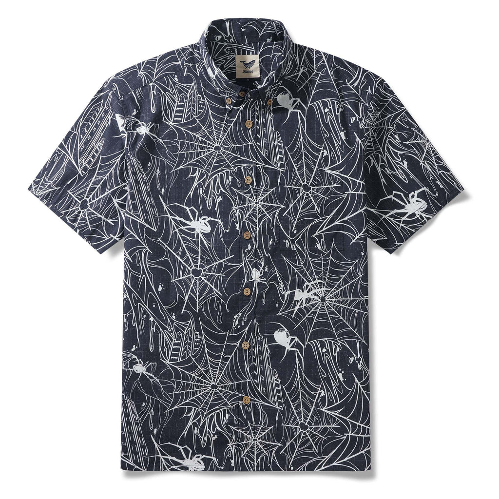 Halloween Gift The Hidden Hunter in the City 100% Cotton Men's Short Sleeve Button-down Shirt Aloha Hawaiian