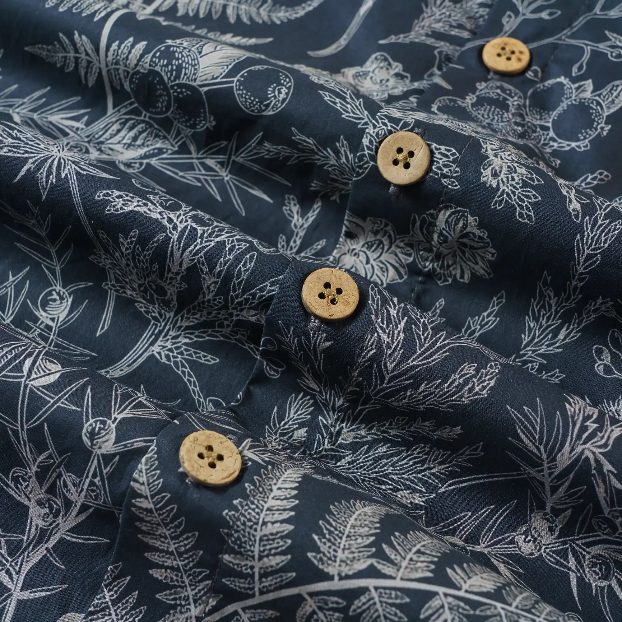 LeosWare® Men's Hawaiian Shirt Short Sleeve Button-up 100% Cotton Blue Aloha Enchanted Fern Grove Journal