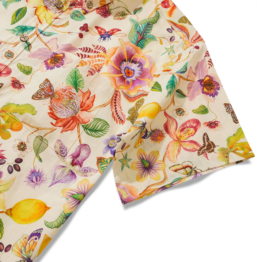 Men's Hawaiian Shirt Short Sleeve Button-down 100% Cotton Beige Aloha Dreams Of An Exotic Garden