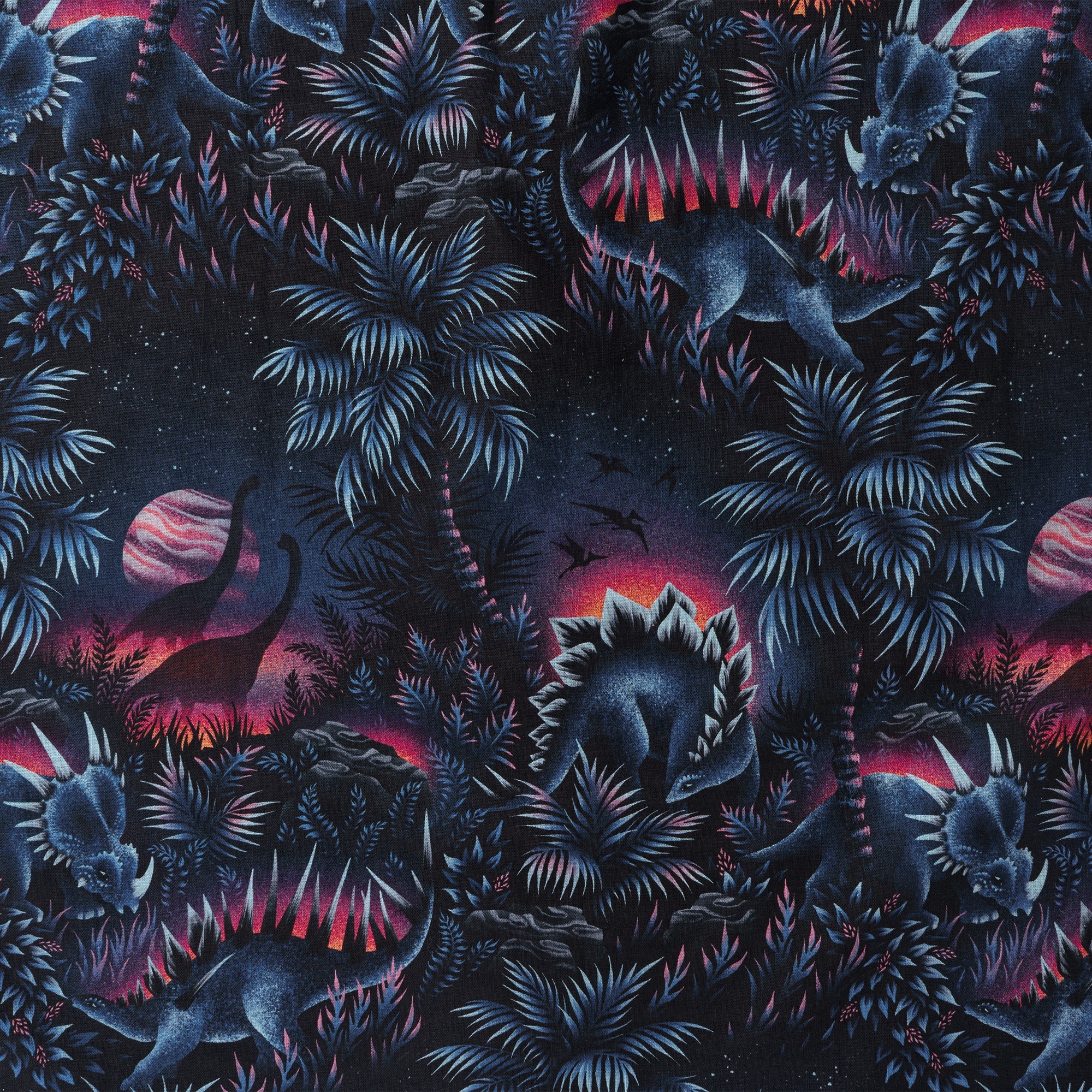 Men's Hawaiian Shirt Dinosaur Lagoon By Andrea Muller Cotton Button-down Long Sleeve Aloha Shirt