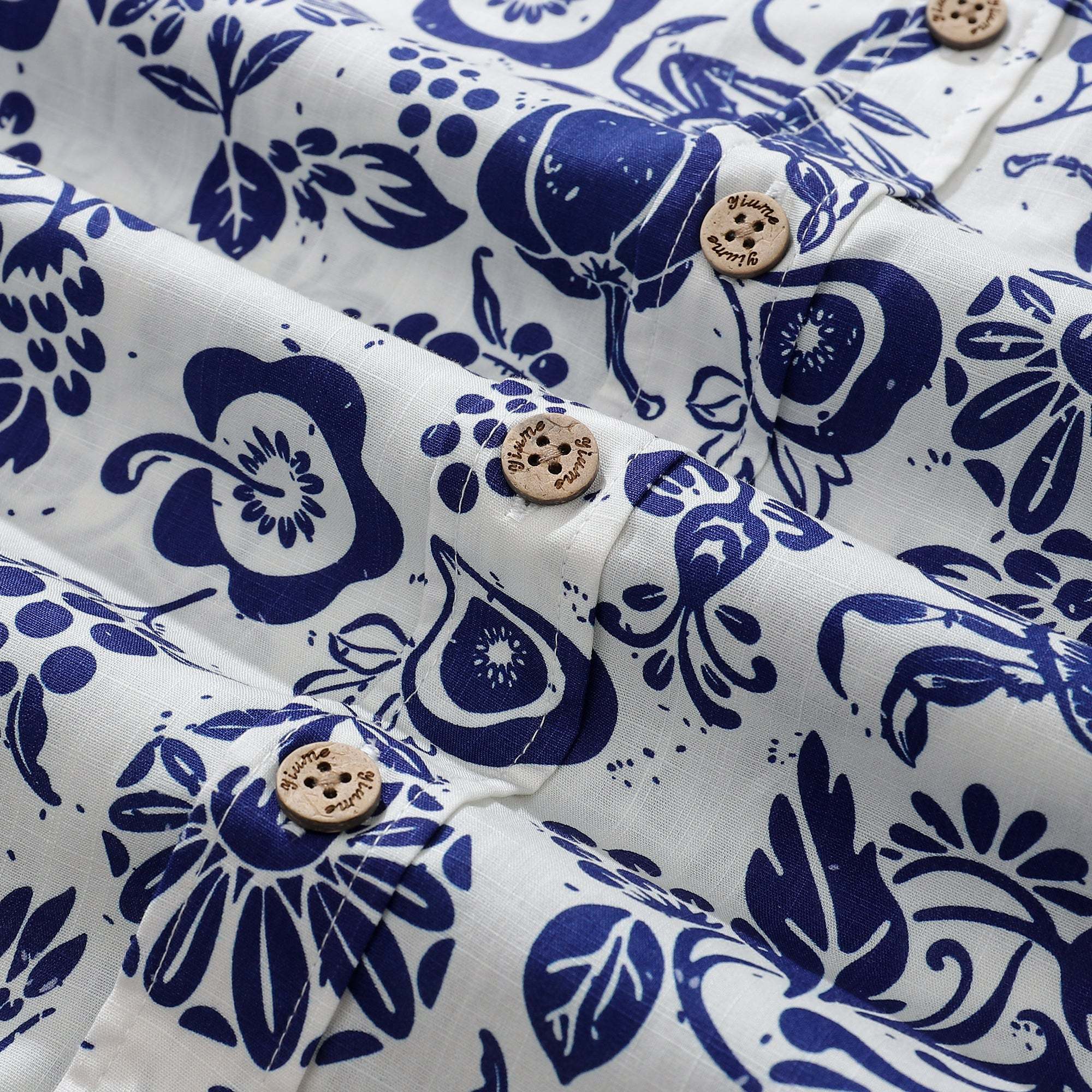 Yiume Men's Retro Hawaiian Shirt Blue Batik Style Shirt 100% Cotton Short Sleeve Button-Down Wrinkle Free Shirt