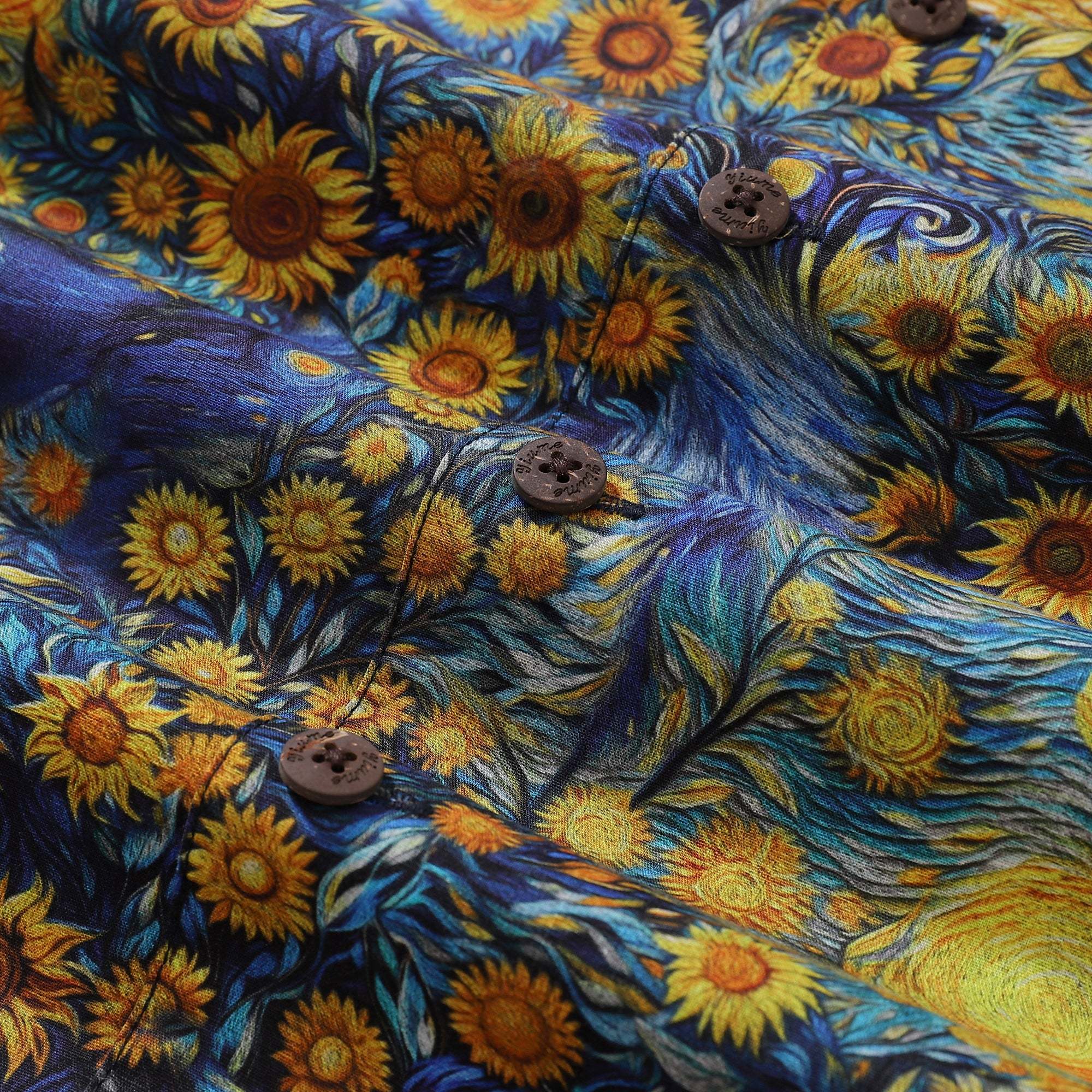 1960s Vintage Hawaiian Shirt For Men Van Gogh Sunflower Shirt 100% Cotton Camp Collar Shirt