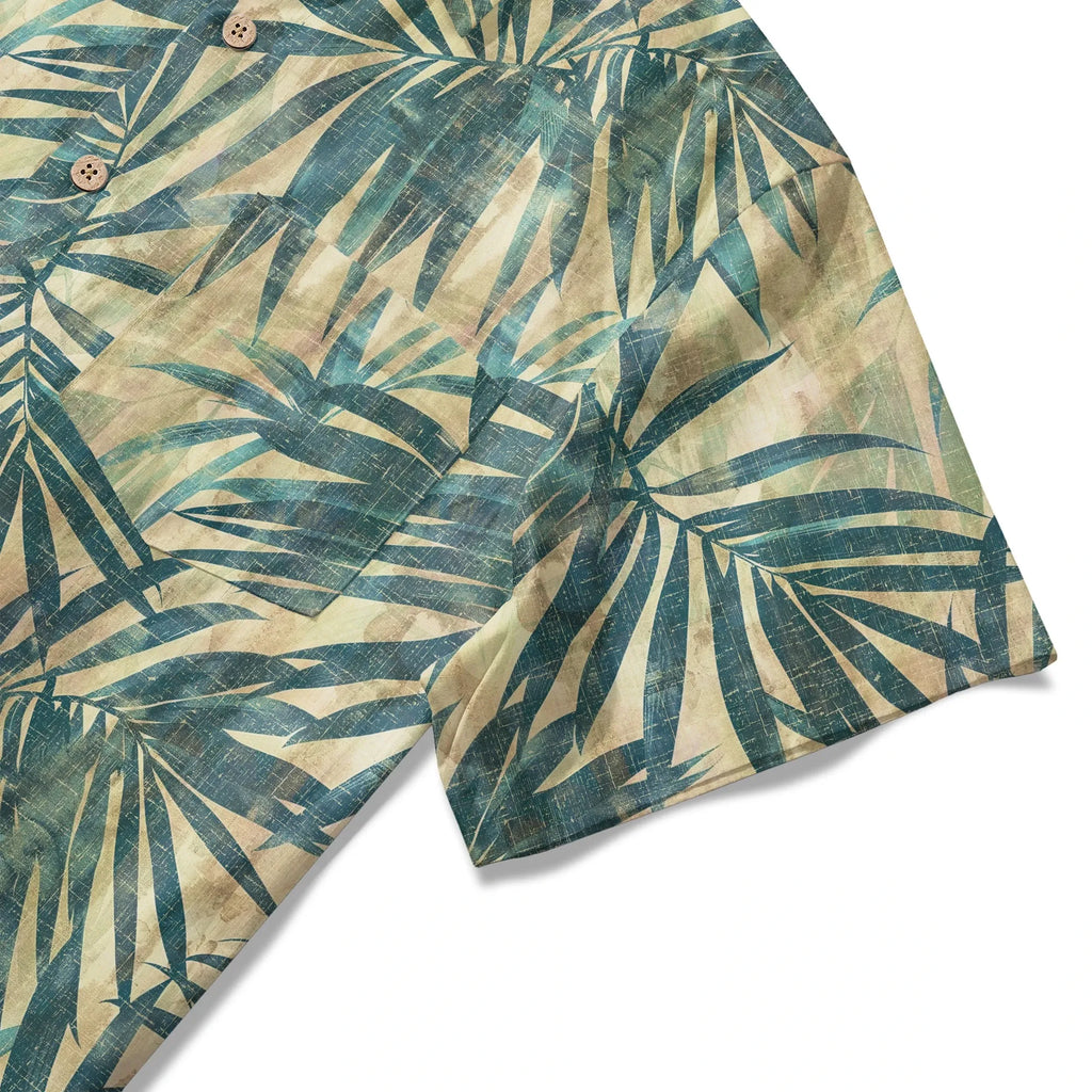LeosWare® Men's Hawaiian Shirt Short Sleeve Button-up 100% Cotton Green Aloha Vintage Palm