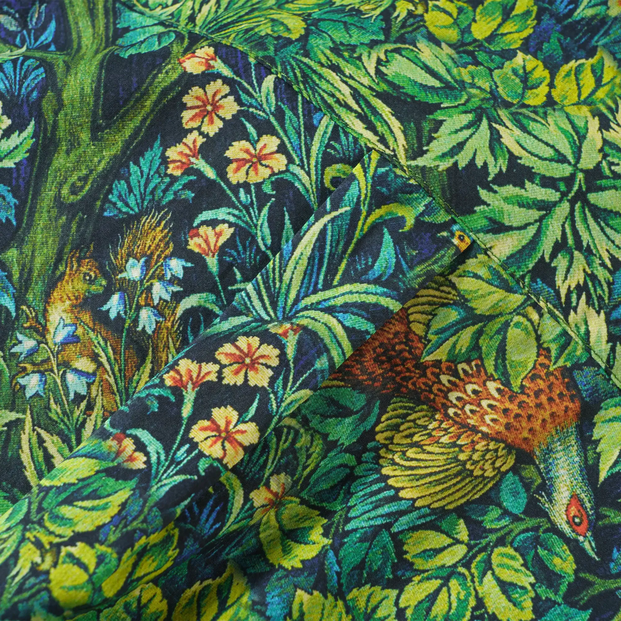 LeosWare® Men's Hawaiian Shirt Short Sleeve Button-up 100% Cotton Green Aloha Jungle Wonderland Art