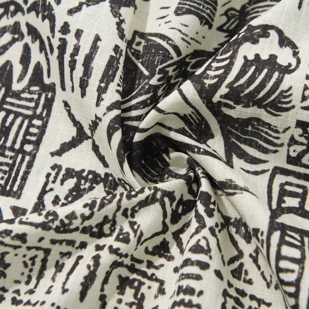 Men's Hawaiian Shirt Short Sleeve Button-down 100% Cotton Black Rooster Aloha The Bone Voyage