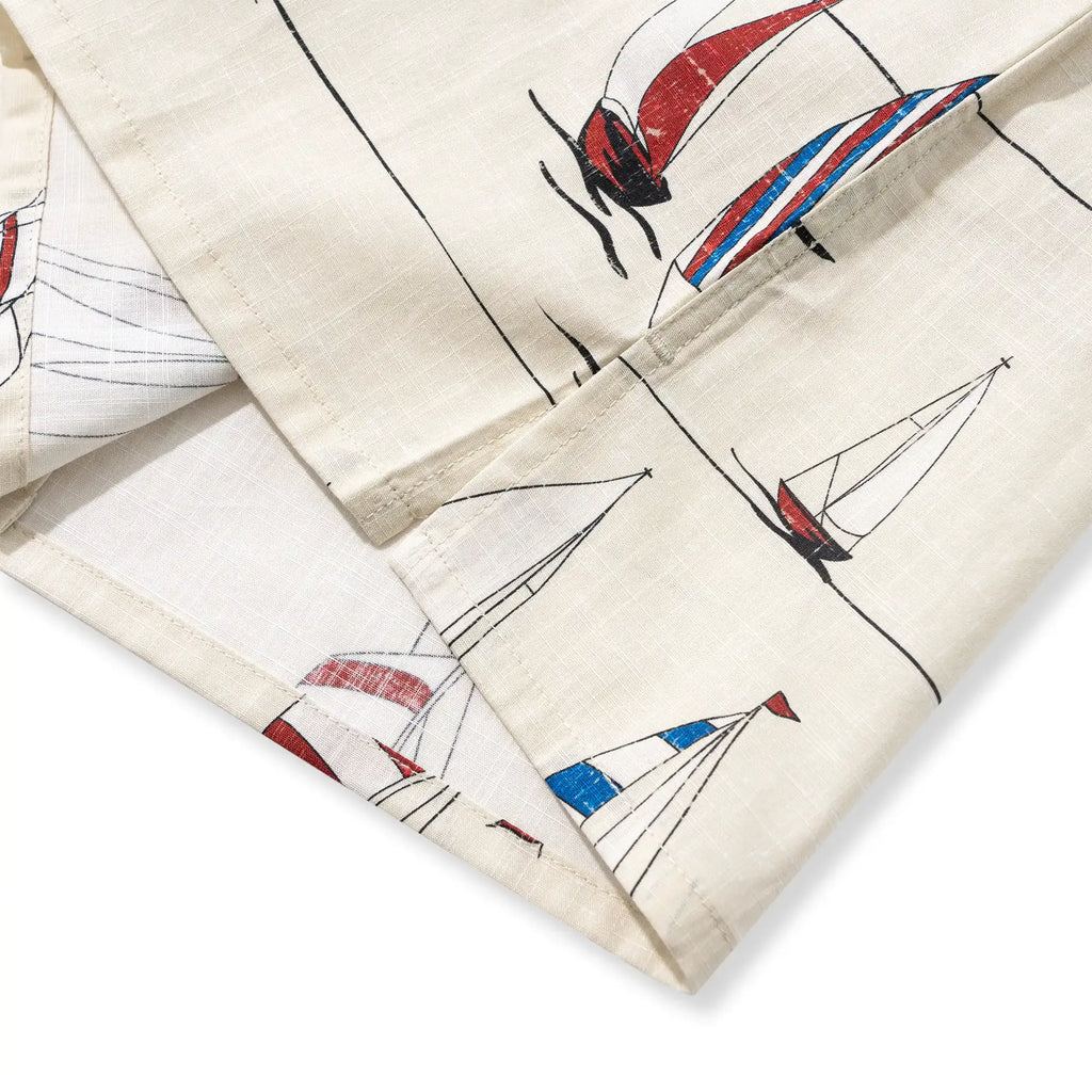 Men's Hawaiian Shirt Short Sleeve Button-down 100% Cotton Blue Aloha Sail into the Horizon