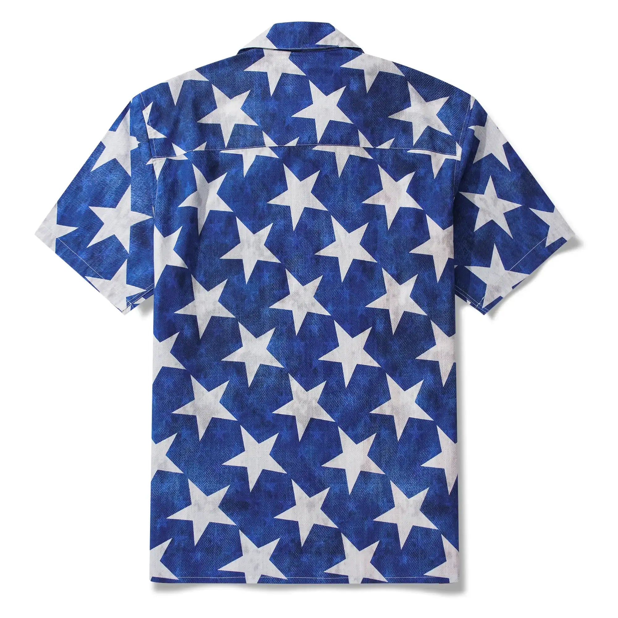 Men's Hawaiian Shirt Short Sleeve Camp Collar 100% Cotton Blue Aloha Patriot's Honor
