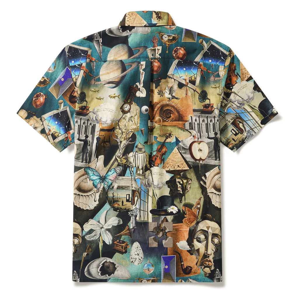 Men's Hawaiian Shirt Short Sleeve Button-down 100% Cotton Blue Aloha Hyperreal Dreamscapes Art