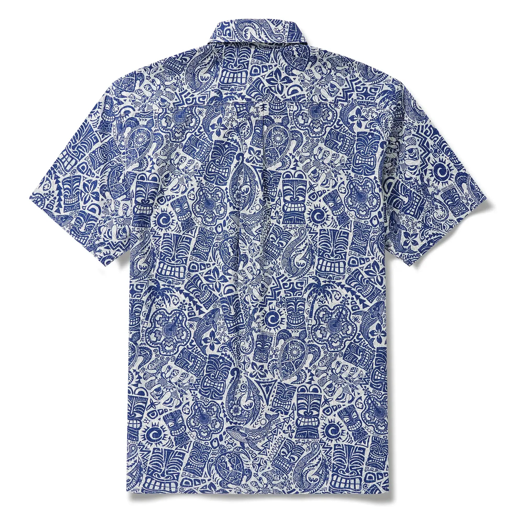 Men's Hawaiian Shirt Short Sleeve Button-down 100% Cotton Blue Aloha Tiki Retro Totem