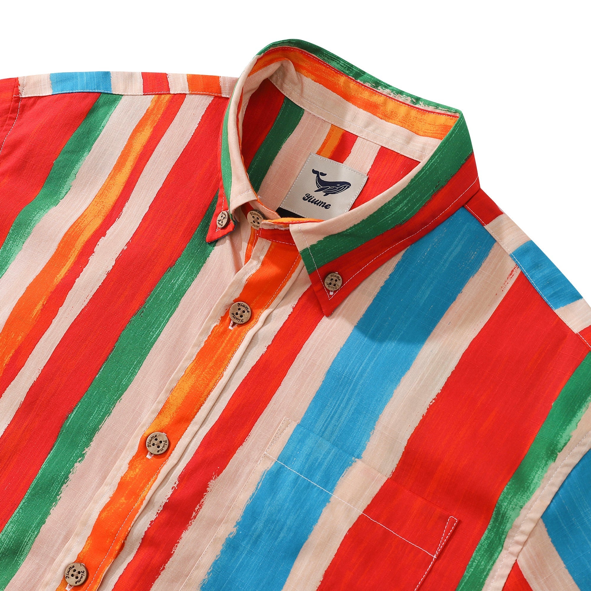 Men's Stripe Hawaiian Shirt Colorful Cotton Short Sleeve Button Down Aloha Shirt Vintage Striped Shirt