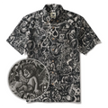 Men's Hawaiian Shirt Short Sleeve Button-down 100% Cotton Black Aloha Dark Poker Graffiti