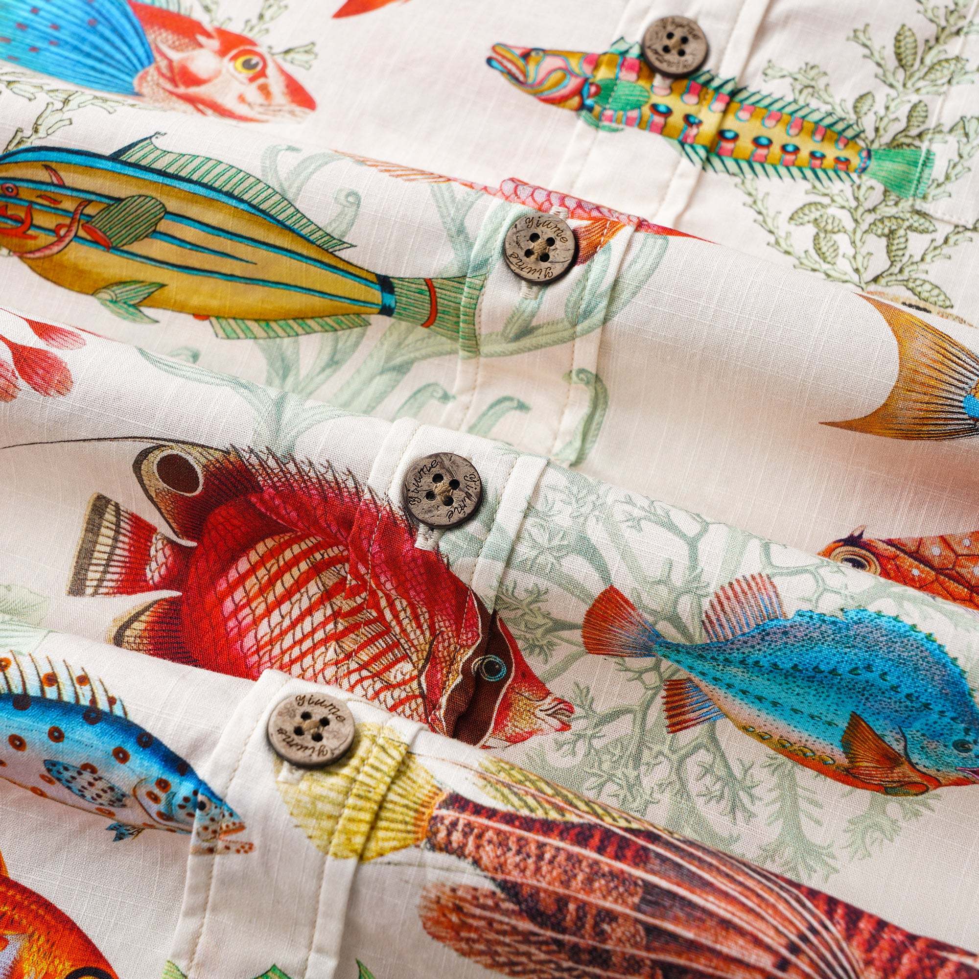 Yiume Men's Tropical Fish Shirt 100% Cotton Hawaiian Shirt Short Sleeve Button-down Beige Aloha Shirt Symphony Of The Sea