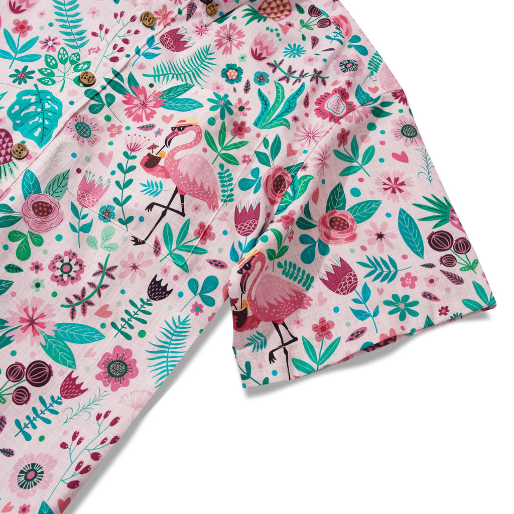 Men's Hawaiian Shirt Short Sleeve Button-down 100% Cotton Aloha Flamingo Petal Escape Flamingo
