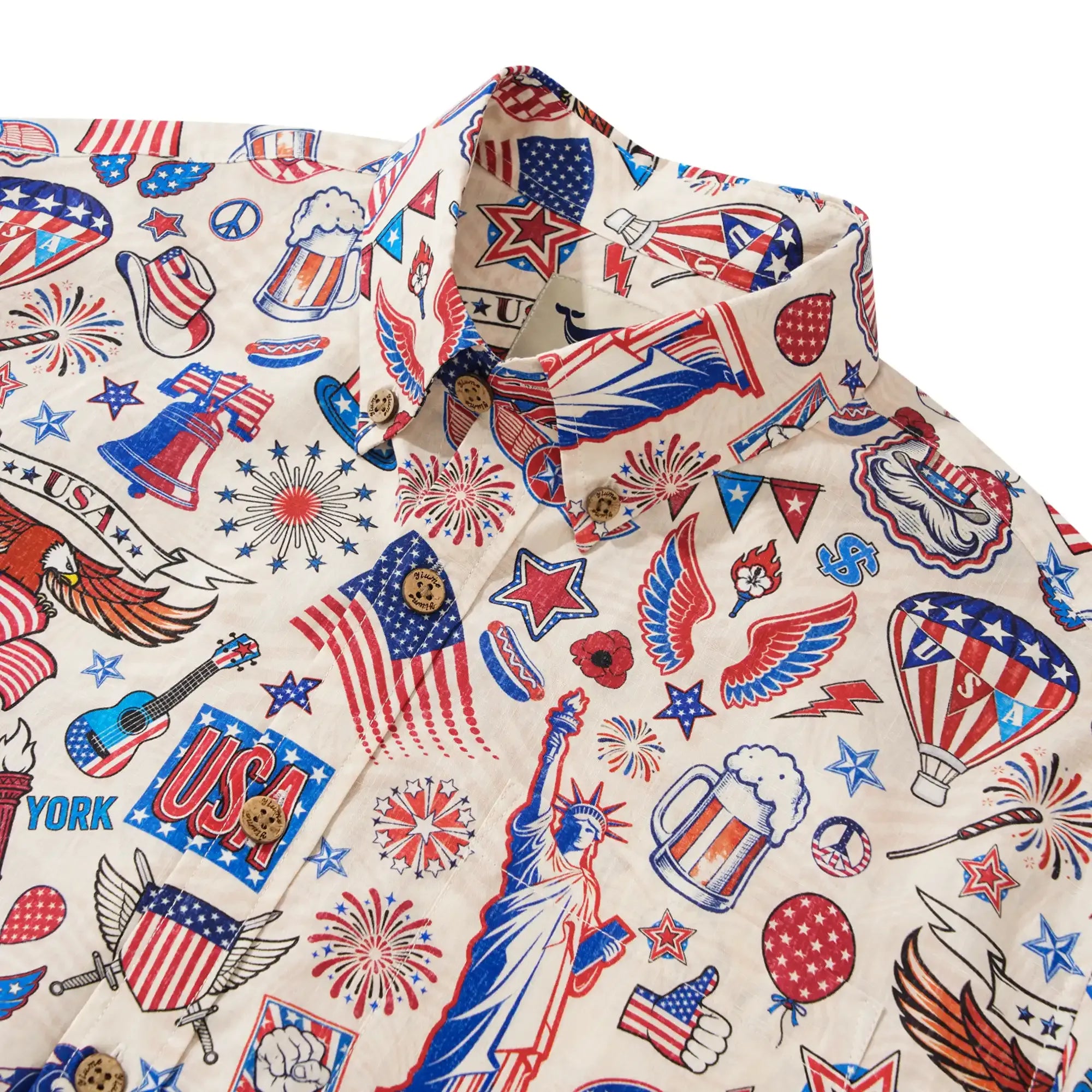 Men's Hawaiian Shirt Short Sleeve Button-down 100% Cotton Blue Red Aloha Liberty’s Patriot Canvas