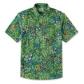 LeosWare® Men's Hawaiian Shirt Short Sleeve Button-up 100% Cotton Green Aloha Jungle Wonderland Art