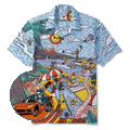 Alien Flamingo Men's Hawaiian Shirt Short Sleeve Camp Collar 100% Cotton Blue Beach Surfing Party Aloha Cosmic Coast Chaos