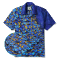 Men's Hawaiian Shirt Short Sleeve Camp Collar 100% Cotton Blue Aloha Ocean Fish Symphony