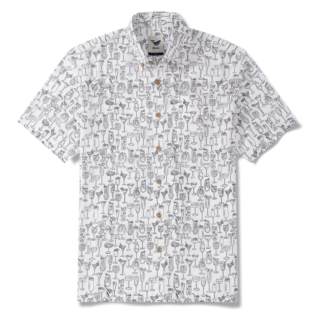 Men's Hawaiian Shirt Short Sleeve Button-down 100% Cotton White Aloha Gentle Buzz