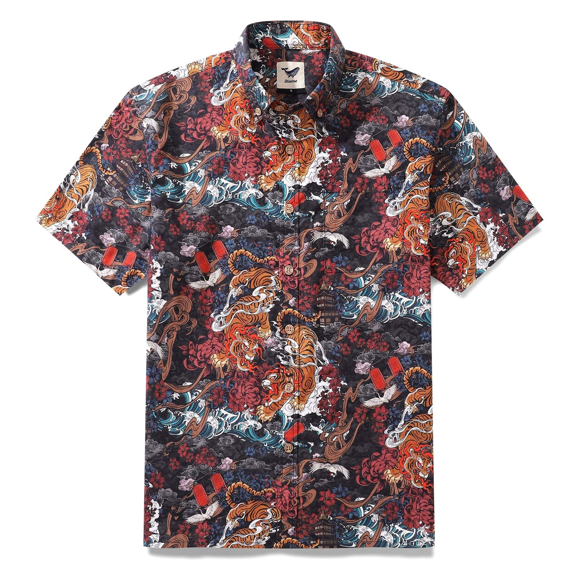 Men's Tiger Shirt 1950s Vintage Hawaiian Shirt For Men Short Sleeve Cotton Aloha Shirt Tiger In The Mist