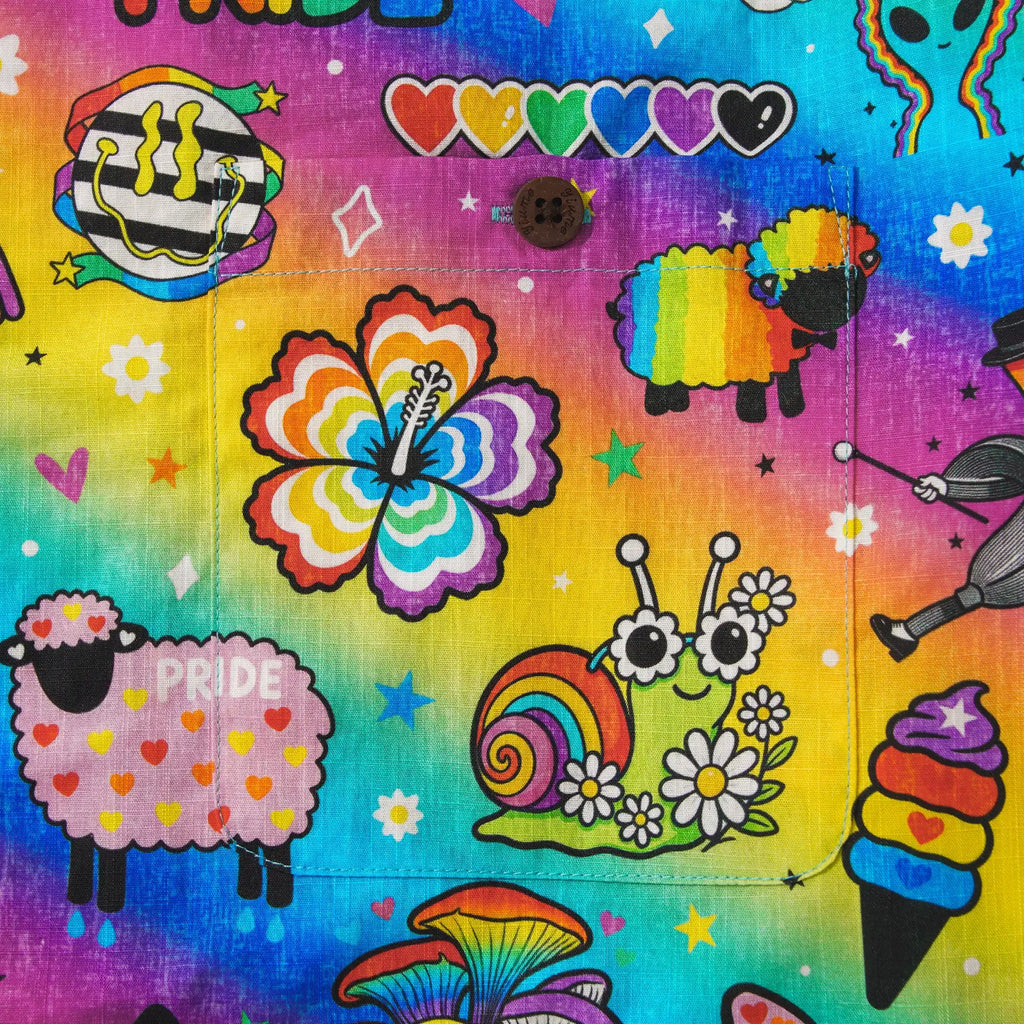 Men's Hawaiian Shirt Short Sleeve Camp Collar 100% Cotton Aloha Rainbow Pride Delight