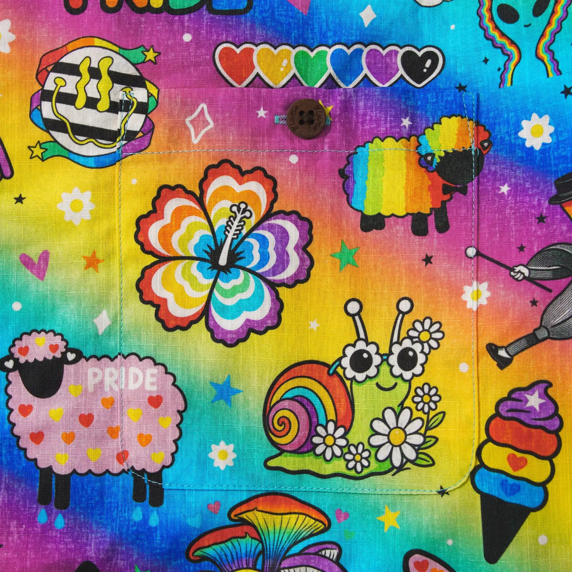 Men's Hawaiian Shirt Short Sleeve Camp Collar 100% Cotton Aloha Rainbow Pride Delight