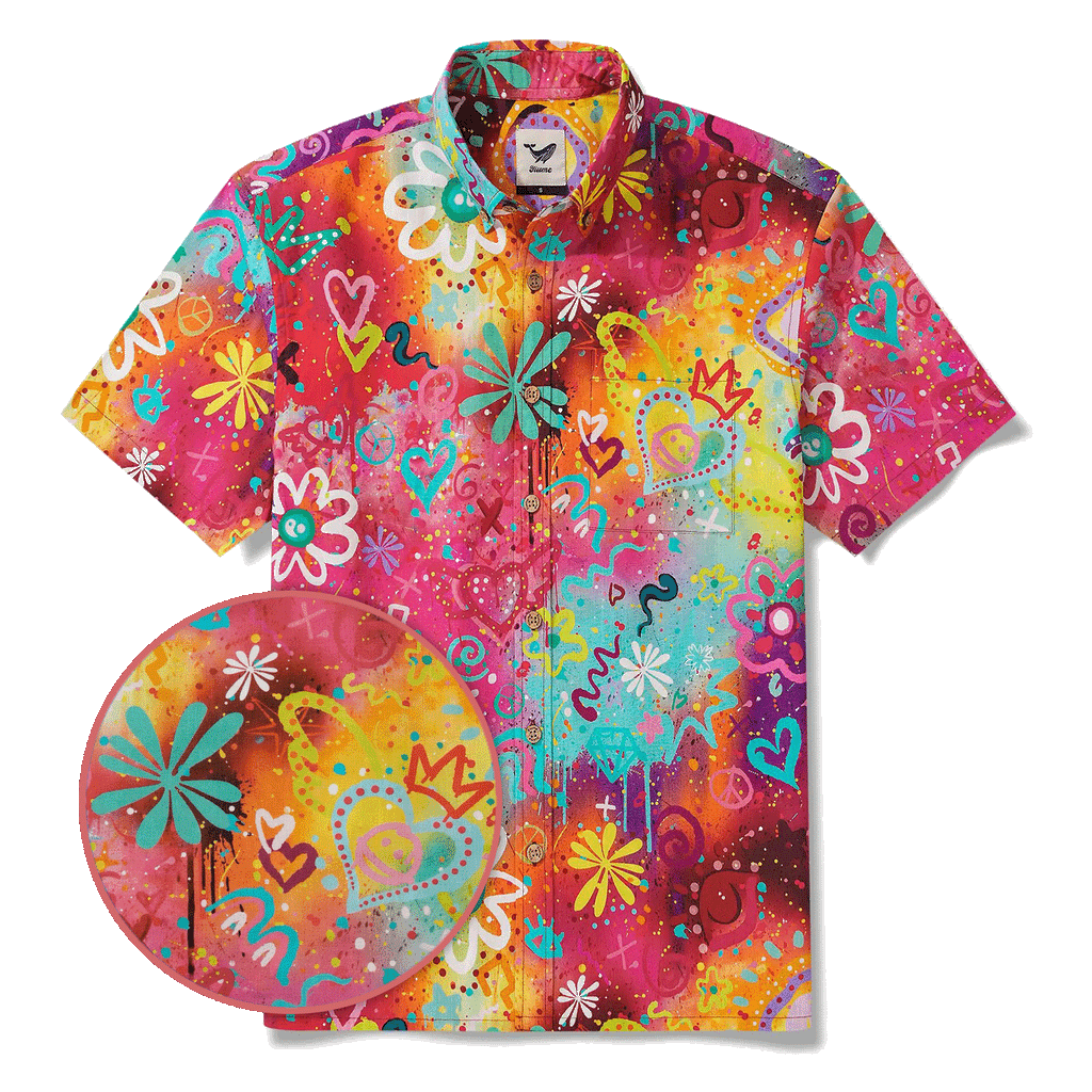 Men's Hawaiian Shirt Short Sleeve Button-down 100% Cotton Colorful Aloha Pop Art Reverie