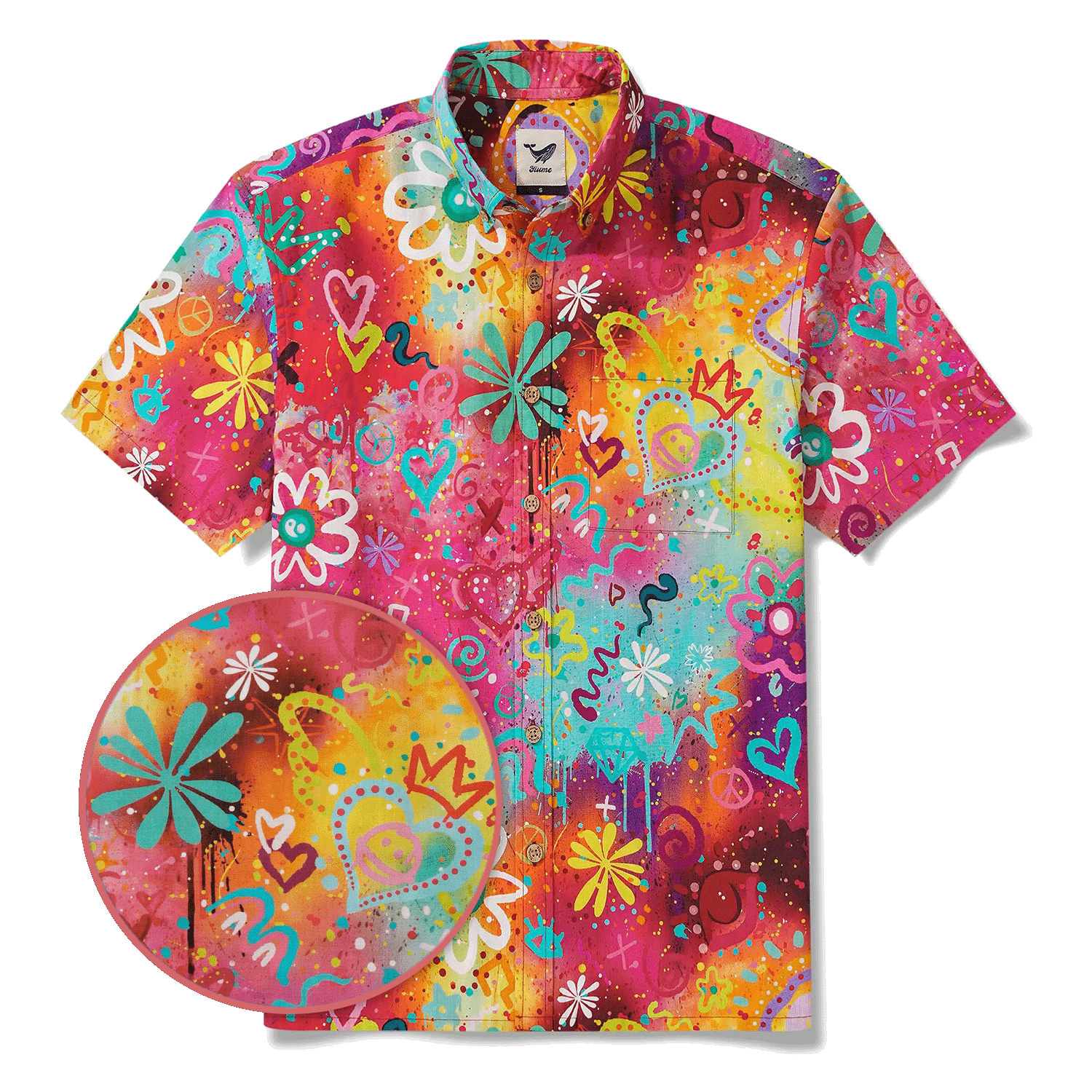 Men's Hawaiian Shirt Short Sleeve Button-down 100% Cotton Colorful Aloha Pop Art Reverie