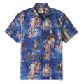 Men's Hawaiian Shirt Short Sleeve Button-down 100% Cotton Blue Aloha Stars & Stripes