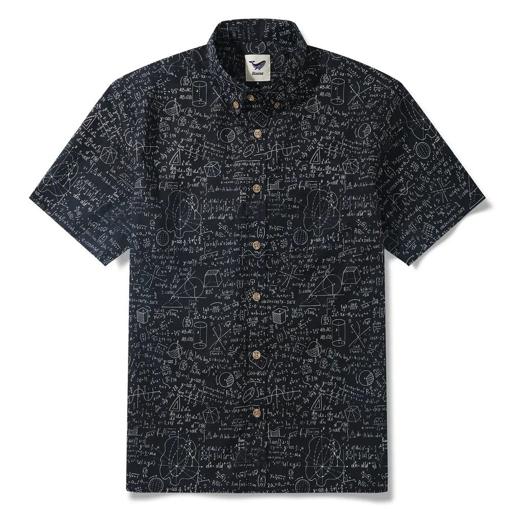 Geek Chic Men's Hawaiian Shirt Short Sleeve Button-down 100% Cotton Black Aloha The Problem Solver Math Formula Physics Equation Science Chalkboard