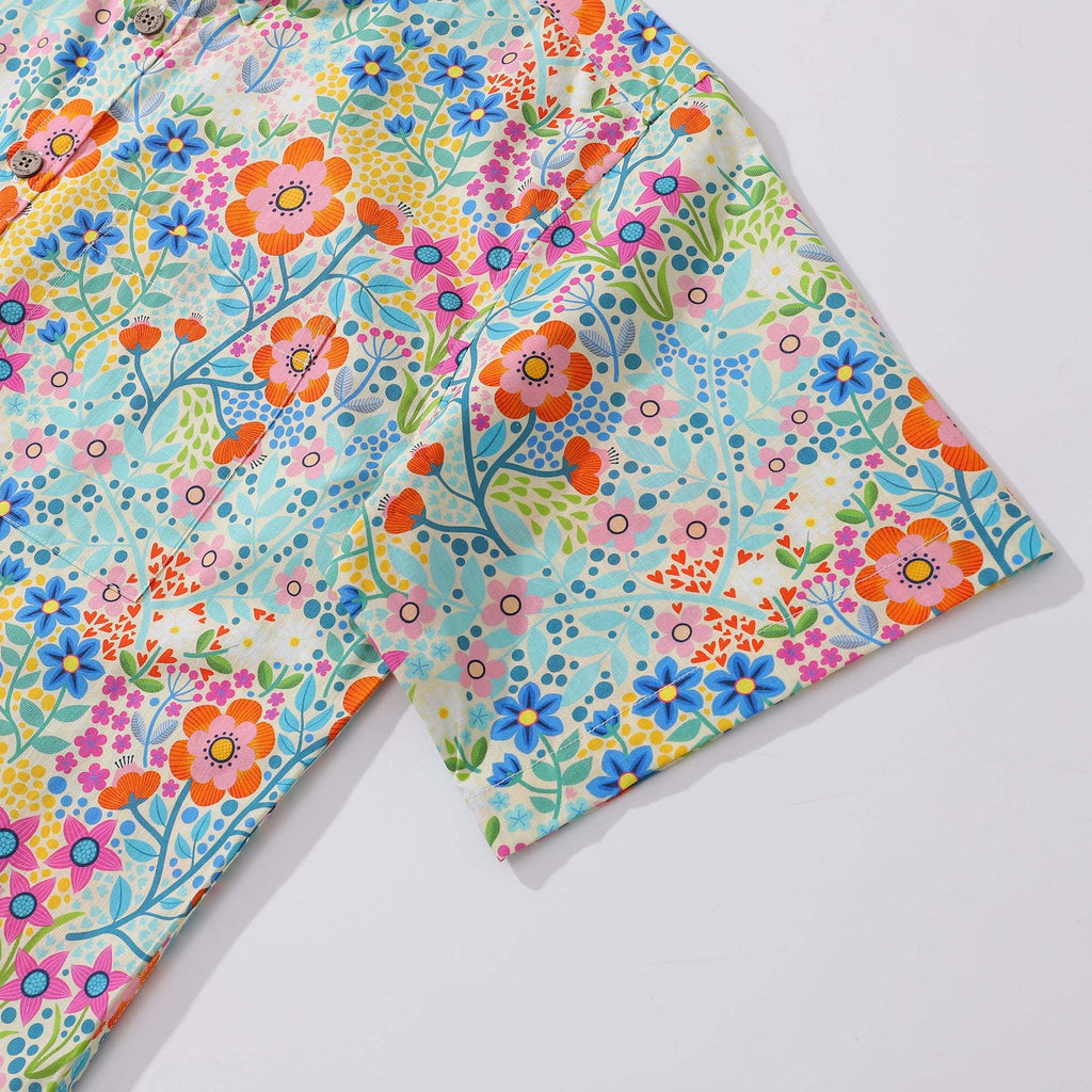 Hawaiian Shirt For Men Summer Flower Garden Designs Button-down Shirt Short Sleeve 100% Cotton Shirt Summer Flower Garden By Cecca Designs