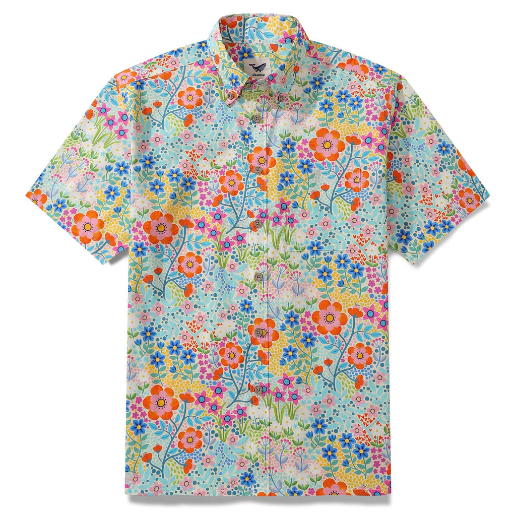 Hawaiian Shirt For Men Summer Flower Garden Designs Button-down Shirt Short Sleeve 100% Cotton Shirt Summer Flower Garden By Cecca Designs