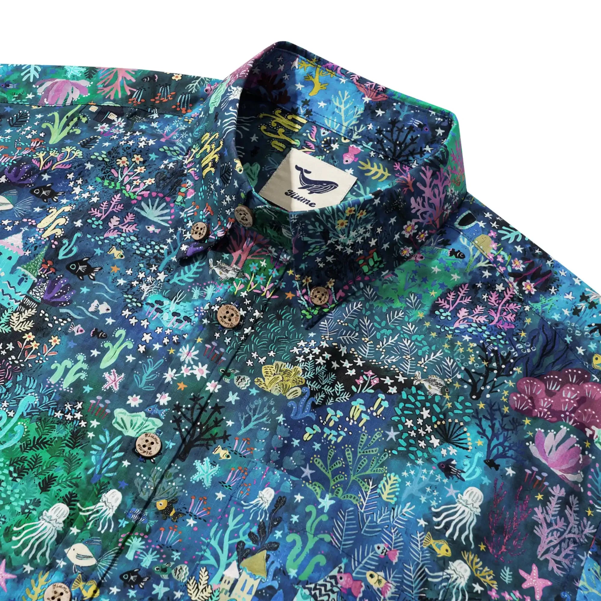 Men's Hawaiian Shirt Short Sleeve Button-down 100% Cotton Blue Aloha Enchanted Underwater World