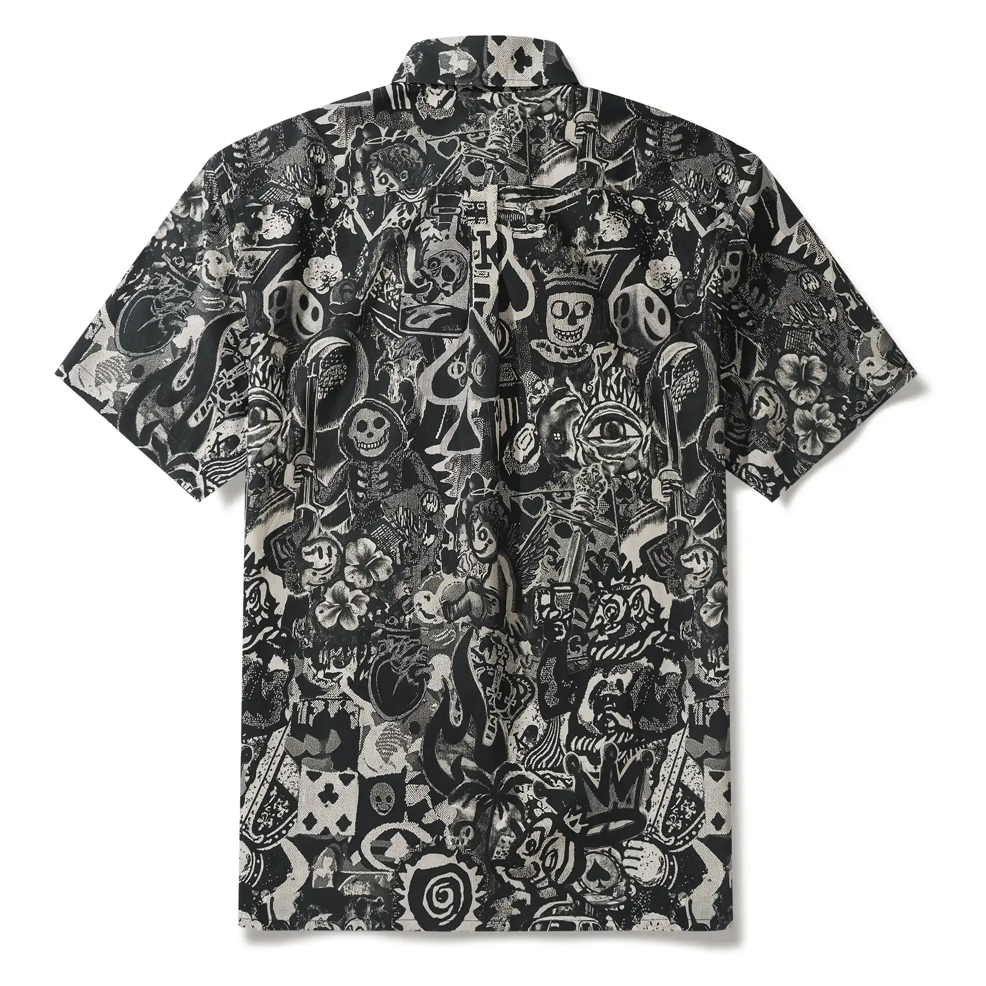 Men's Hawaiian Shirt Short Sleeve Button-down 100% Cotton Black Aloha Dark Poker Graffiti
